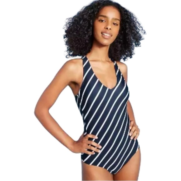 Kona Sol Slated Stripe Medium-Coverage One-Piece Swimsuit - Picture 1 of 7
